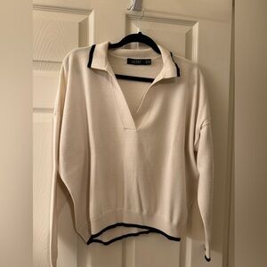 Ralph Lauren Cream V-Neck Sweater with Navy size XL